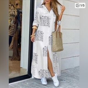 White Script Print Maxi Dress